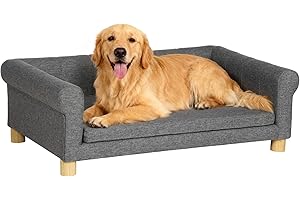 PawHut Modern Pet Sofa Cat or Medium Large Dog Bed W/Removable Seat Cushion, Dark Grey