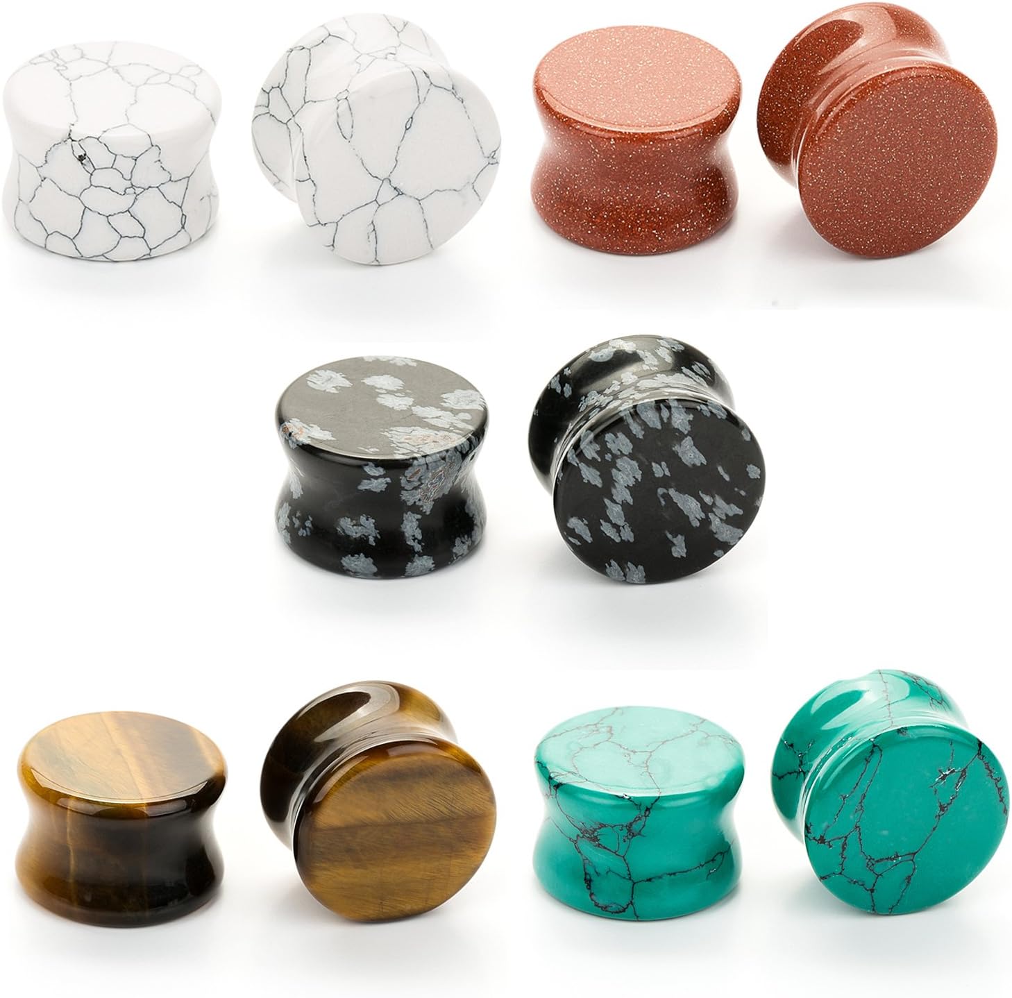 10pcs Stone Ear Plugs Stretching Kit Gauges 2g-20mm Saddle Double Flared Expander Set Stretcher Body Piercing Jewelry