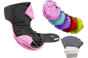 Babybamboo 5 Eco-Friendly Baby Cloth Diapers + 6 Four-Layer Microfiber Inserts, Bamboo Fiber Inner Adjustable Washable Reusable Nappies for Baby - Fiber Inner Cloth Diaper for Girls (White and Gray)