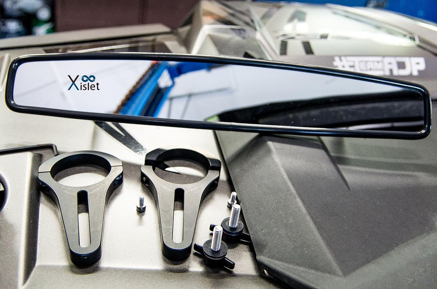 RZR Rear View Mirror, Xislet UTV Rear Mirror Included Rubber Shims and Bypass Compatible with 1.75