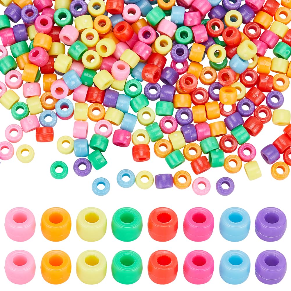 SUNNYCLUE 800Pcs Plastic Seed Beads 6mm Seed Beads Bulk Mini Small Pony Opaque Red Green Blue Pink Craft 4x6mm Colored for Jewellery Making Beading Kits DIY Bracelets Keychain