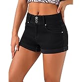 roswear Women's High Waisted Stretchy Denim Shorts Cuffed Jean Shorts