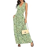 LILBETTER Women Sleeveless Deep V Neck Loose Plain Long Maxi Casual Dress