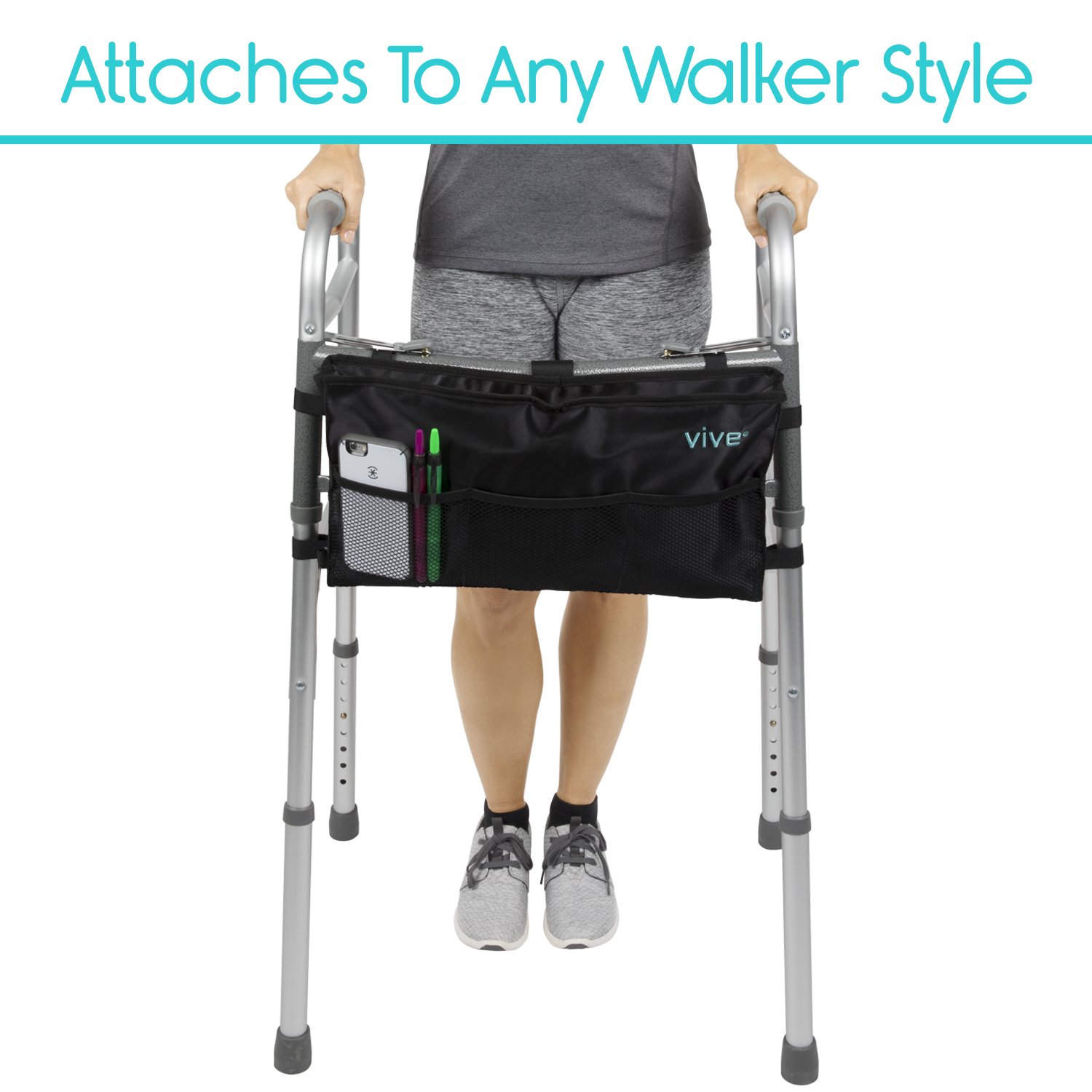 Vive Walker Bag Water Resistant Accessory Basket Provides Hands Free