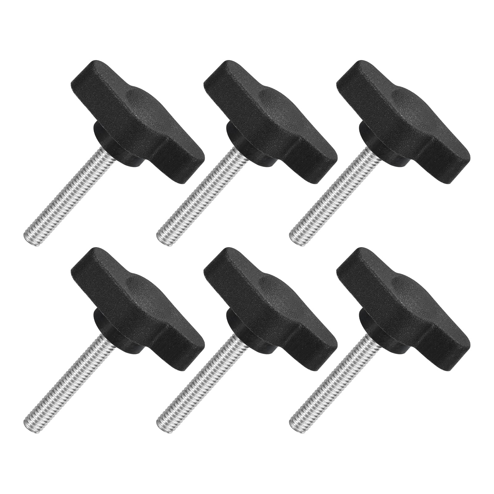 Photo 1 of uxcell 6Pcs Tee Wing Knobs Thumb Screws, M4 x 25mm Clamping Screw Knob Male Thread 304 Stainless Steel T Shaped Thumb Screws Handle 27mm Dia. for Hand Tightening Knob Replacement, Black