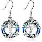 TOUPOP Tree of Life Earrings 925 Sterling Silver Family Tree Dangle Drop Earrings Crystal Jewelry Birthday Christmas Gifts for Women Her