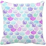 4TH Emotion Watercolor Mermaid Scales Throw Pillow Cover Bright Summer Beach Decor Cushion Case for Sofa Couch 18" x 18" Inch