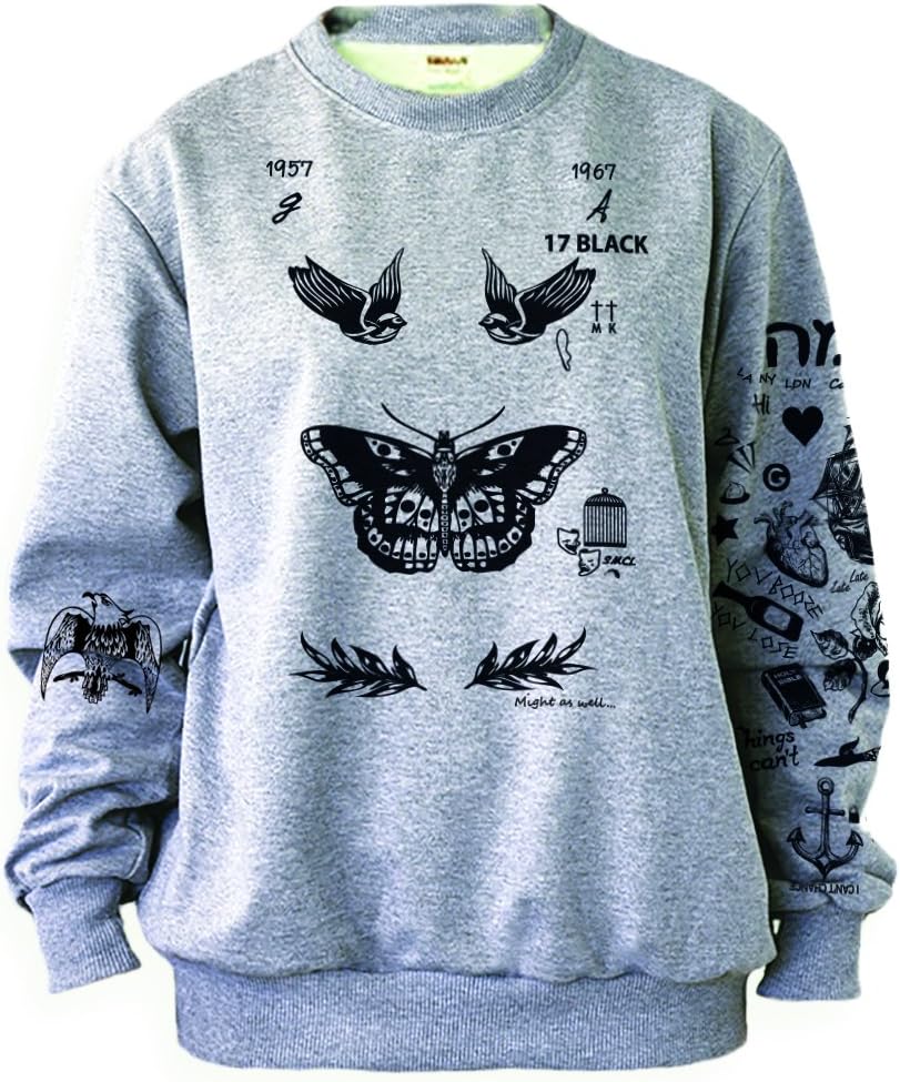 Noonew Women's Butterfly Tattoos Sweatshirt Grey