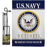 US Navy Retired Garden Flag - Set with Stand Armed Forces USN Seabee United State American Military Veteran Retire Official - House Banner Small Yard Gift Double-Sided Made in USA 13 X 18.5