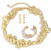 3 Pcs Metal Big Open Choker Necklace Bracelet Earrings for Women Adjustable Gold Baroque Pearl Choker Necklaces Round Necklace Suitable for Party ummer Beach Bead Body Chain Jewelry.Suitable for Mother's Day,Halloween and Christmas Day