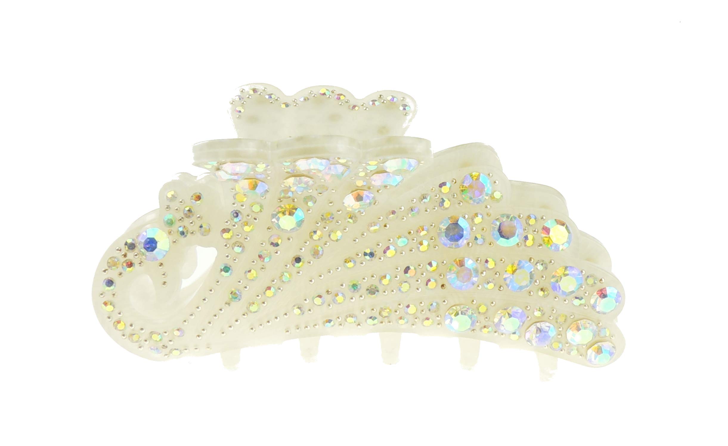 Extra Sparkly Women Girls Crystal Diamante Rhinestone Gems Bridal Wedding Evening Party Styling Fine Thin Hair Accessories Butterfly Claw Jaw Clip Octopus Clamp Grip 9cm Peacock (White)