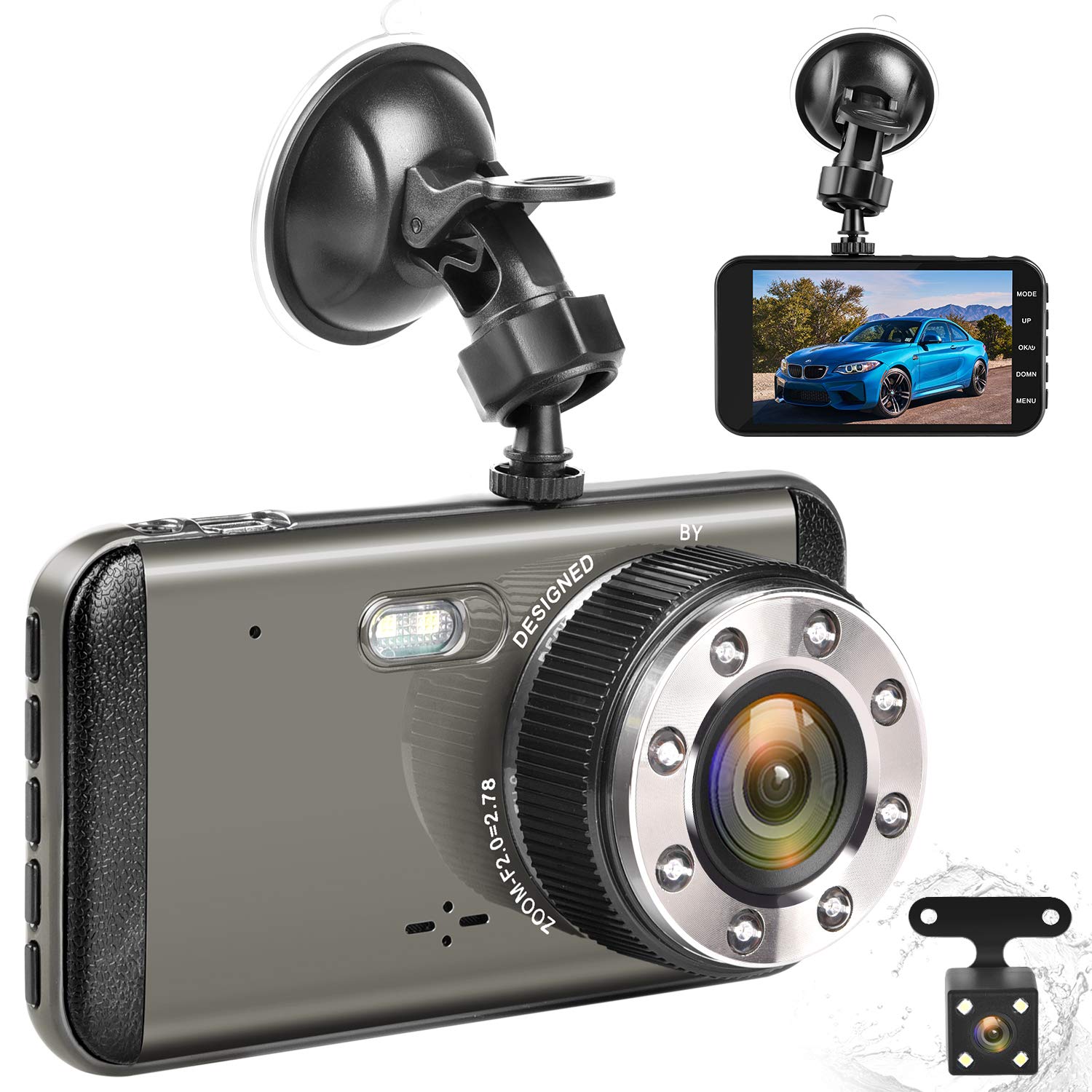 Effort Dual Dash Cam Front and Rear,H3 FHD 1080P Night Vision Car Camera,4" IPS Screen 170° and 140° Wide Angle Lens.Dashboard Cameras with Parking Monitor and Loop Recording