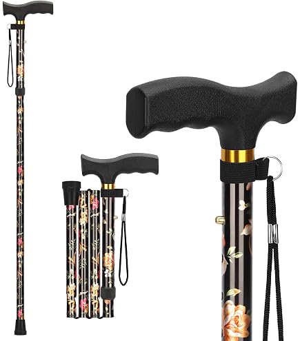 Hold 440 Lbs Walking Cane For Men & Women Aluminum Alloy Lightweight Height Adjustable Walking Stick Heavy Duty Foldbale Free Standing Cane With LED For Seniors Adults Black