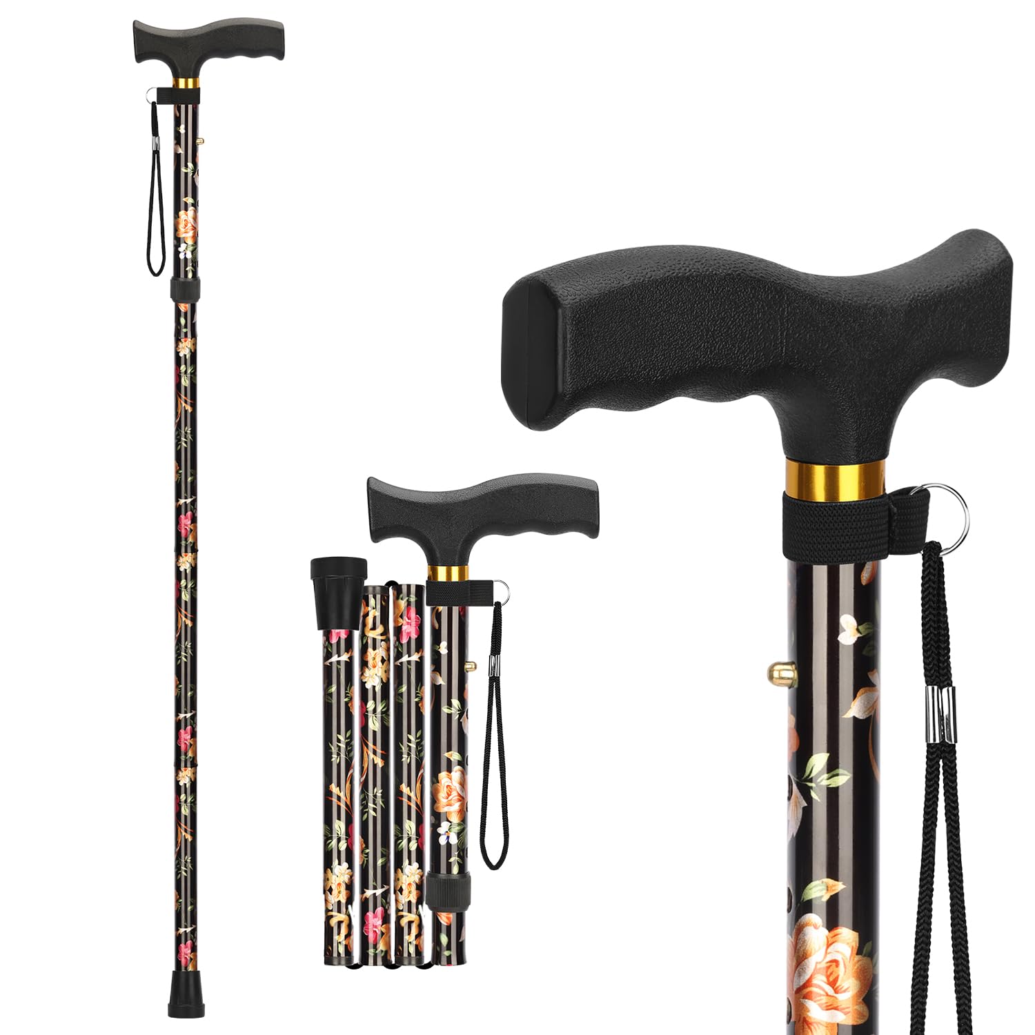 supregear Walking Stick for Women and Men, Collapsible, Lightweight, Sleek, Foldable Folding Walking Cane and Sticks for Seniors & Adults with Comfortable T-Handle