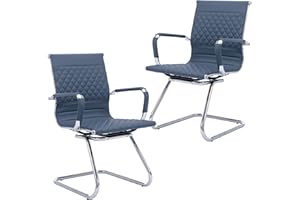 BESTANO Office Chairs - Set of 2 Modern PU Leather Desk Chairs for Reception, Waiting Room & Conference Room - Mid Back, Navy