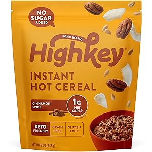 HighKey Snacks Keto Breakfast Hot Cereal - Instant Low Carb, Gluten Free Food - High Protein Oatmeal Snack - Perfect Ketogenic Friendly Products - Diabetic Diets - Grits - Cinnamon Spice