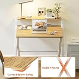 GreenForest Foldable Desk Oak No Assembly Small Desk with Monitor Shelf view 6