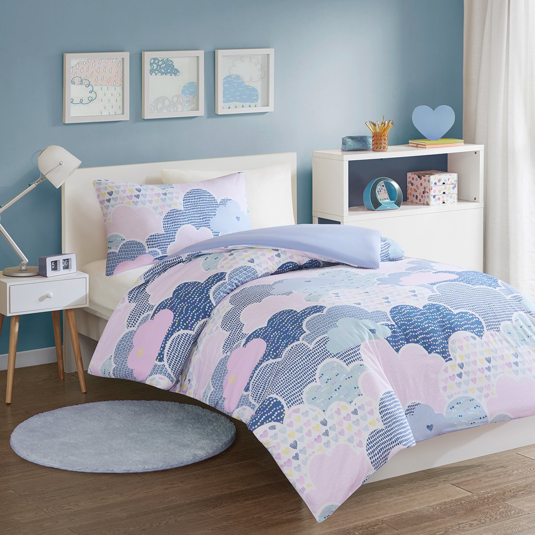 SCM Cloud Printed Duvet Cover Set Cot Size Playful Design Cute and Fluffy Clouds 2 Pcs Ultra