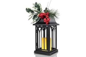 Taman Christmas Lantern, 15.5" Decorative Hanging Candle Lantern Metal Vintage Light Battery Operated for Outdoor Christmas Patio Garden, Table,Party Decor, 1 Pack