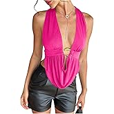 SOLY HUX Women's Sexy Halter Going Out Top Open Back Deep V Neck Sleeveless Vest Tank Tops Party Clubwear
