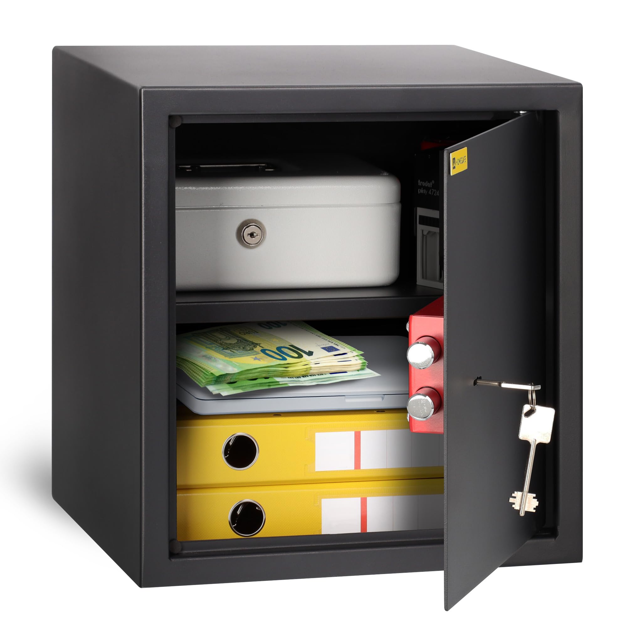 HomeSafe HV38K Safe Box with Key Lock, 38x35x35cm (HxWxD), Money Lock Box for Home Security, Storage Safety Locker for Cash Savings, Jewelry or Money, Document safe for office