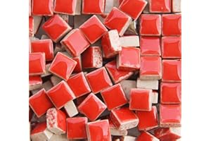 PINUO&KE 200 Pieces / 200 g Square Shapes 1x1 cm Square Ceramic Mosaic Mosaic Tiles for Crafts, Colorful Stained Glass Pieces for Mosaic Projects - Red
