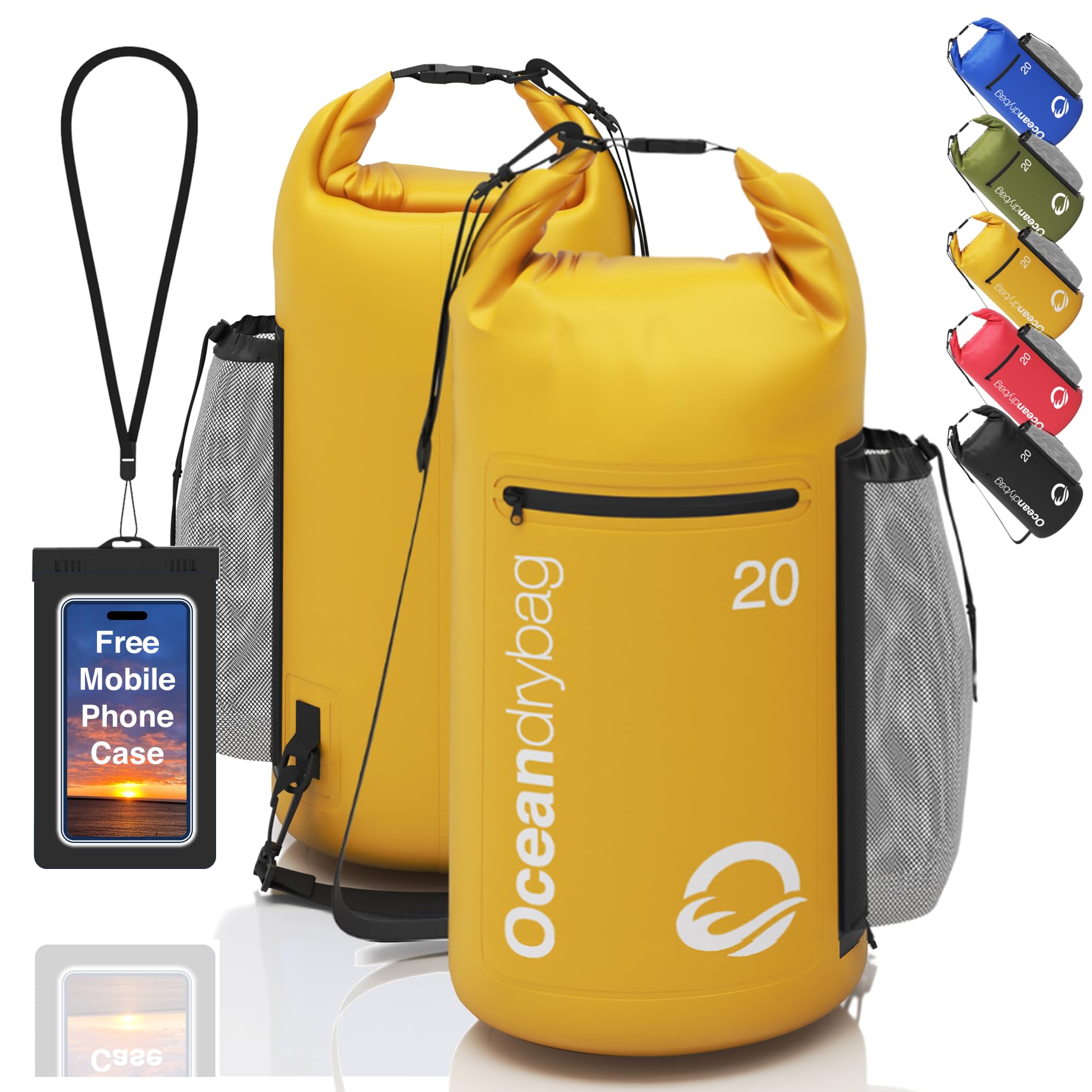 OceanOnlineStore Oceandrybag - Waterproof Dry Bag Backpack - Floating Dry Sack Portable for Kayaking, Beach, Rafting, Boating, Hiking, Camping, Fishing with Waterproof Phone Case