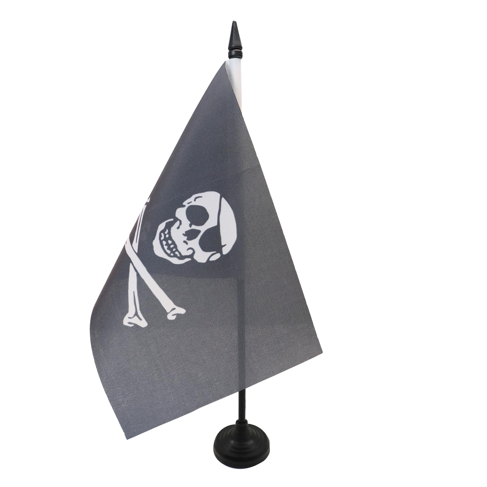 AZ FLAG Pirate Regular Table Flag 5'' x 8'' - Pirates Office Decoration 100% Polyester 21 x 14 cm - Mini Desk Flag with Pole and Black Plastic Base