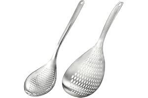 Suwimut 2 Pack Skimmer Slotted Spoon, 13.6 Inch Large Stainless Steel Skimmer Ladle Spoon Spider Strainer with Handle and Han
