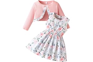YOOLHAMY Baby Girls Dress and Cardigan Set for Halloween Christmas Toddler Spring Fall Floral Dress Long Sleeve Ruffle Shrug