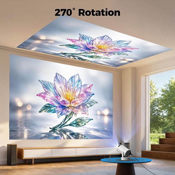 HOTPEAK MINI PROJECTOR WITH WIFI 6 AND BLUETOOTH 5.0, 300 ANSI LUMENS 4K SUPPORTED PORTABLE PROJECTOR, ANDROID 11 SMART PROJECTOR WITH AUTO KEYSTONE 270° ROTATABLE PROJECTOR FOR BEDROOM CEILING