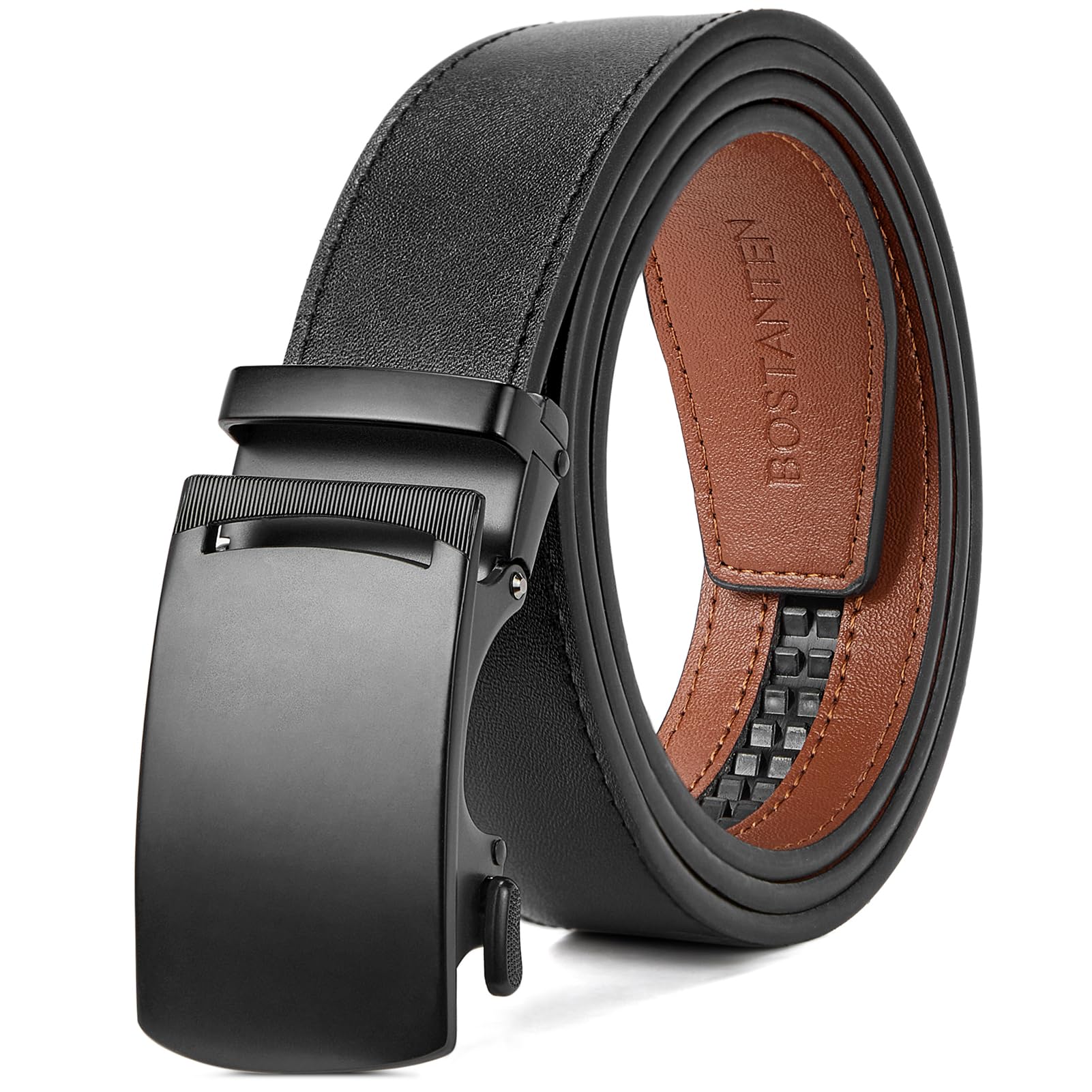 Barry.Wang Men's 2-Pack Ratchet Belts - Genuine Leather, Adjustable Slide Buckle (Gold Tiger/Bull), Trim To Fit Up To 130cm - View #6