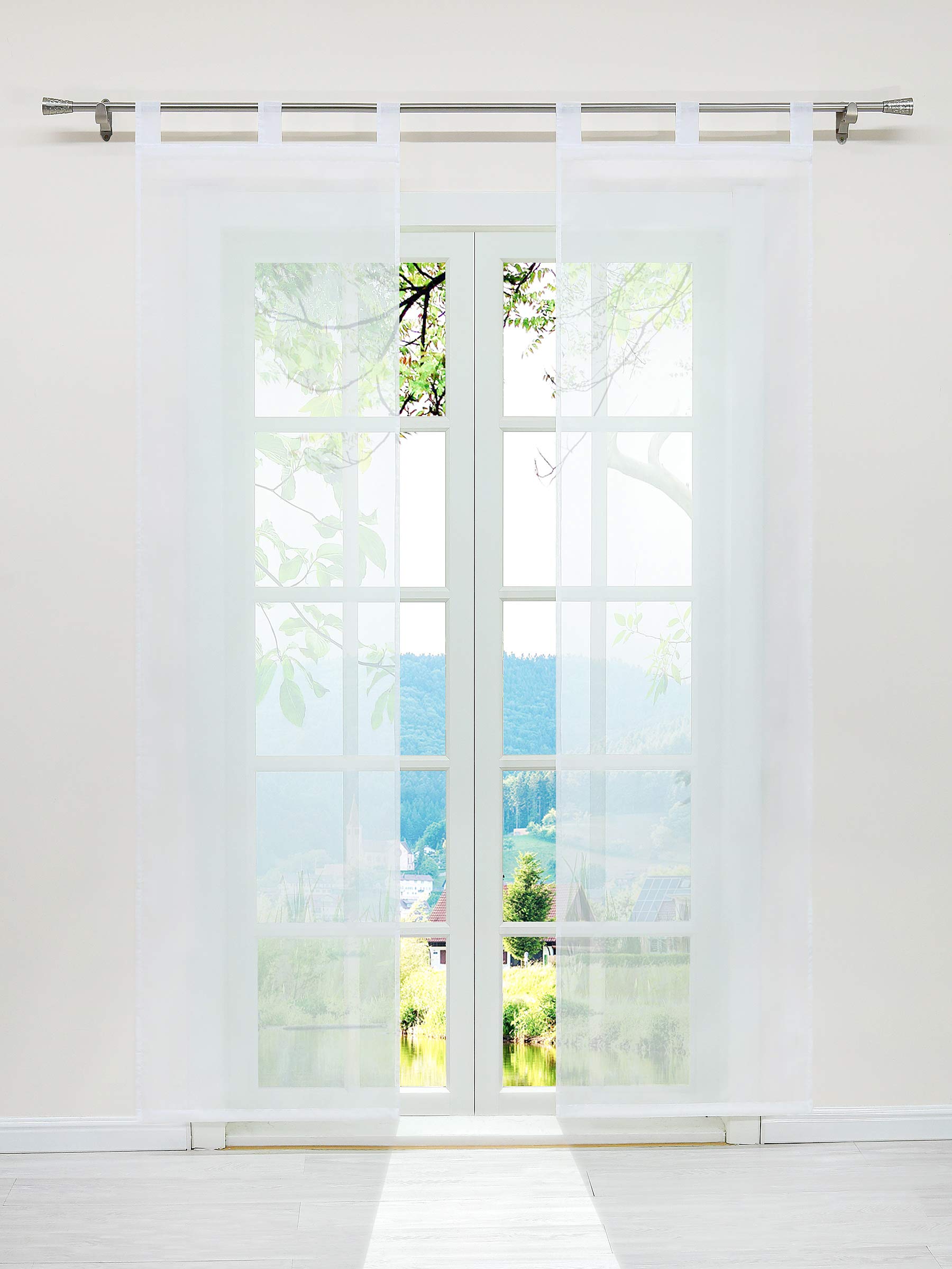 ESLIR Sliding curtains voile panel curtains set of 2 curtains with loops panel curtain transparent curtain plain white W x H 57 x 225 cm 2 pieces