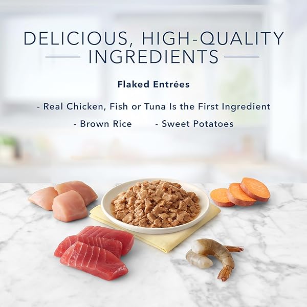 BLUE BUFFALO TASTEFULS NATURAL FLAKED WET CAT FOOD VARIETY PACK, TUNA, CHICKEN AND FISH & SHRIMP ENTRÉES IN GRAVY 5.5-OZ CANS (12 COUNT – 4 OF EACH)