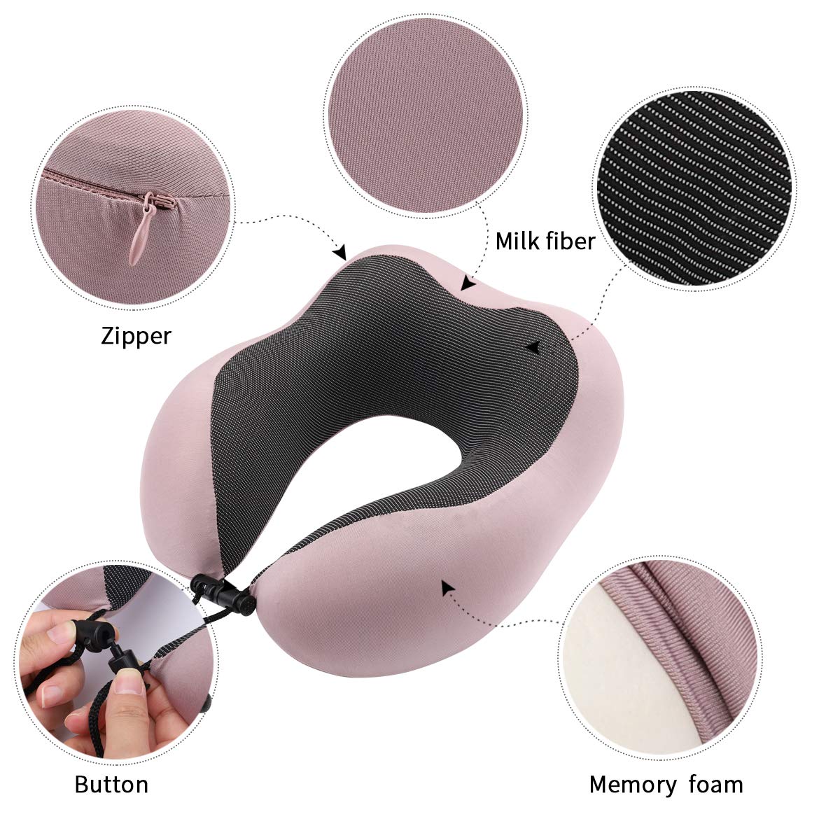 Almohada de Viaje, Keenstone Almohada para el Cuello Hecha de Espuma de Memoria Suave con Tapones para Los Oídos, Almohada Cervical con Función de Soporte Respirable y Ergonómica