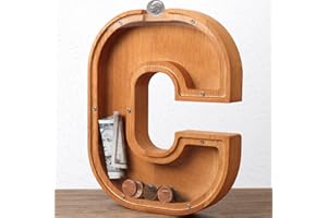 HODNSZRIT Wooden Letter Piggy Bank for Kids Boys Girls Large 26 Alphabet Money Bank Personalized Custom Name Transparent Saving Coin Bank, Perfect Christmas,Birthday Gift for kids Adults and Home Decoration (C)