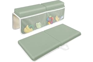 JJGoo Bath Kneeler with Elbow Rest Pad Set, 1.5 inch Kneeling Pad Mat for Bathtub Baby Bathing Parents, Painless Foam Mat with Toy Organizer Pockets, Non-Slip for Baby and Toddler Bathing