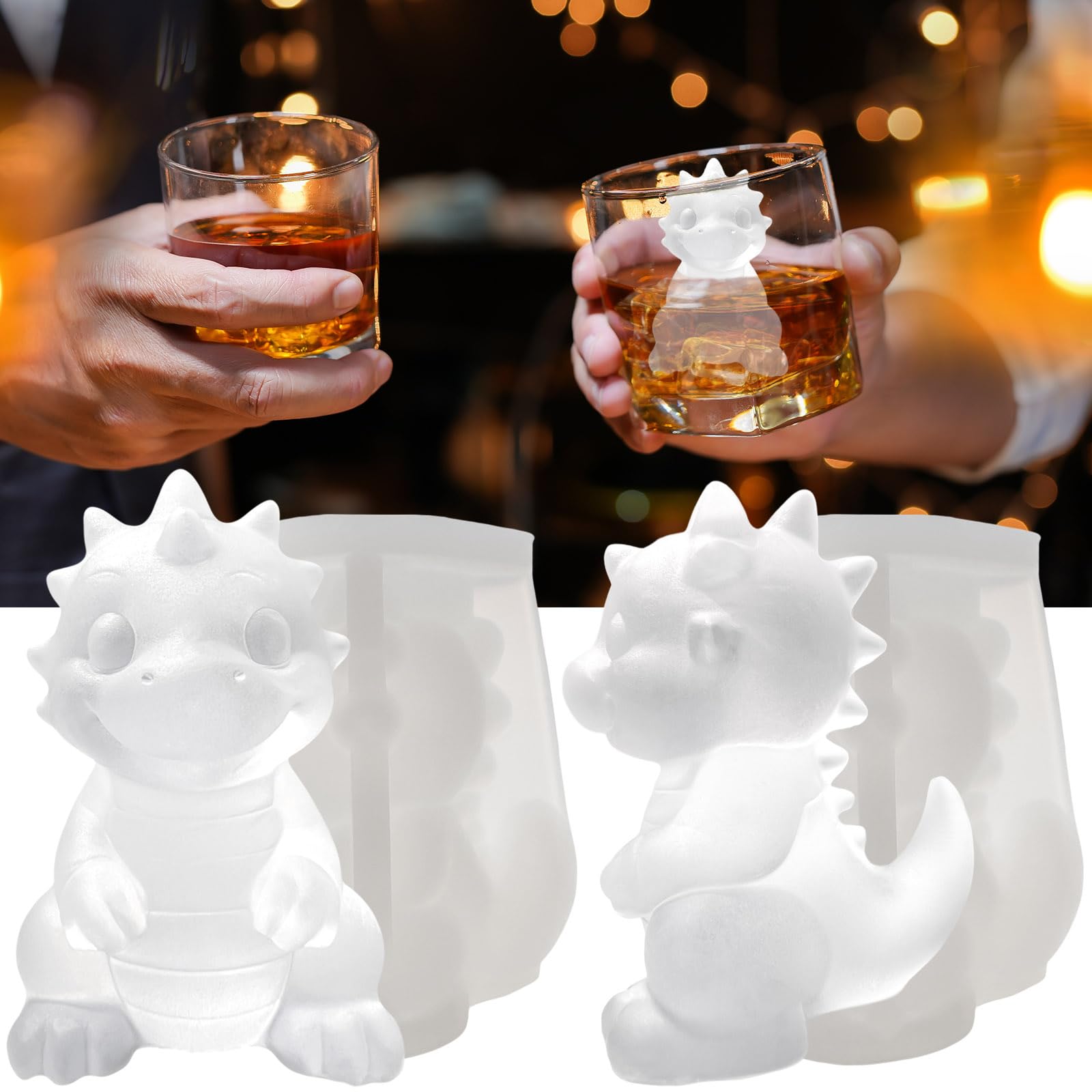 Photo 1 of SIUPER 3D Dinosaur Ice Cube Silicone Molds Tray for Whiskey, Cocktail, Drink, Bar; Rich Details. Fun Animal Mold for DIY Craft Taba Squishy Chocolate Soap Candle Resin Gift for Women Girls Boys 2 Pack