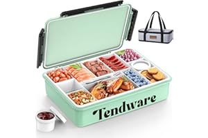 TENDWARE Chilled Portable Snackle Box Container with Reusable Ice Pack Bonus Insulated Bag 2Dip Containers Divided Serving Tray Summer Beach Essentials for Charcuterie Snack Fruit Road Trip Picnic Family Party