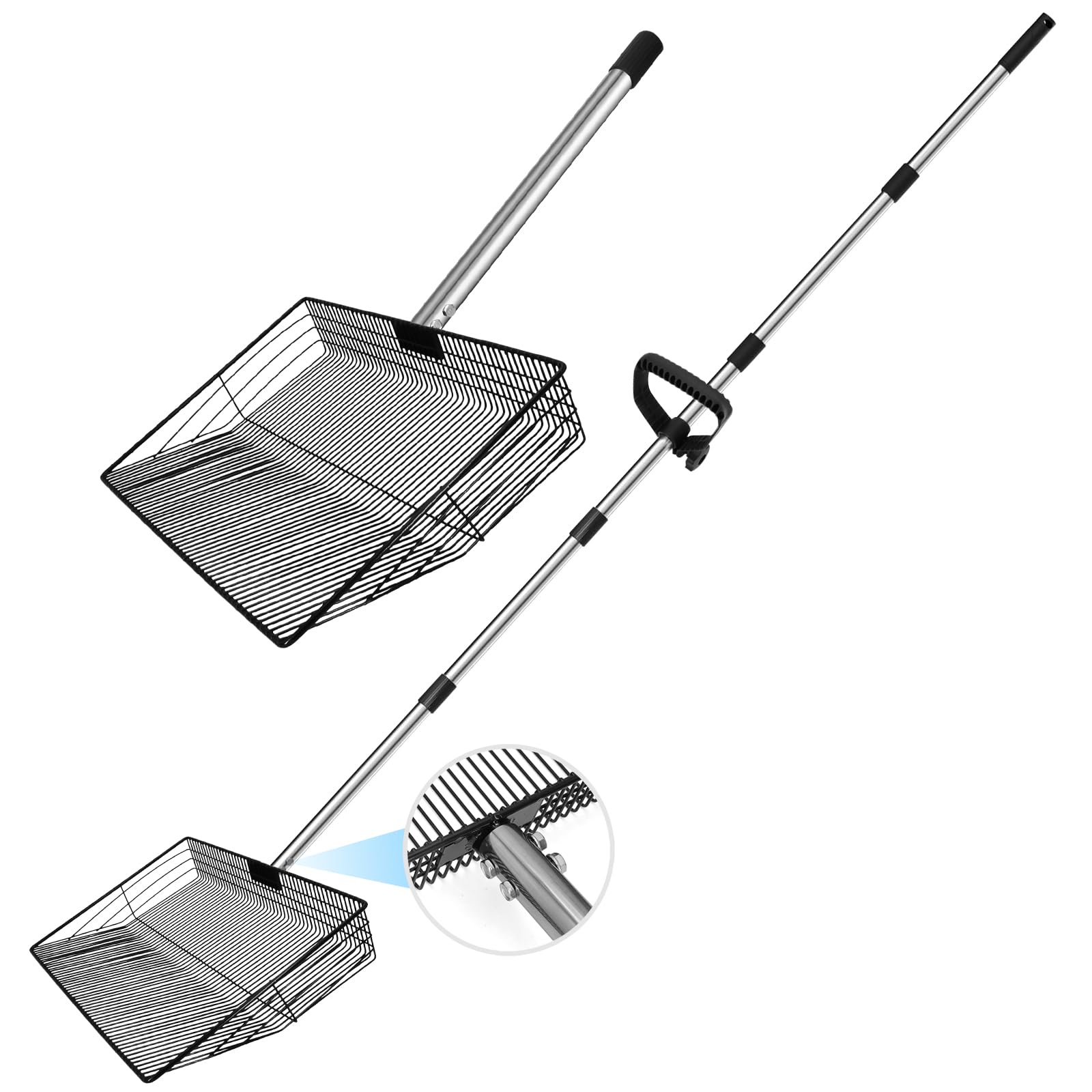 Photo 1 of 15-inch Large Chicken Poop Scooper with Gloves & Ergonomic Grip, 5 in 1 Adjustable Chicken Coop Pooper Shovel (37 to 78"), Sifting Litter Shovel Scoop for Chicken Coop/Stable Cleaning/Poultry Farm