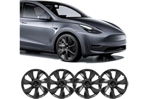 LOZUZ Fits Tesla Model Y Wheel Cover Hubcap 19 Inch Model Y 2020-2024 Wheel Replacement Hub Caps Set of 4 Blade Style Gemini Wheel Cover Replacement 3 Sets of T Logos（Blade Style Black）