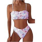GORGLITTER Women's Floral Tankini Swimsuits High Waisted Bikini Sets Summer Ruffle Bathing Suits Two Piece Swim Suit