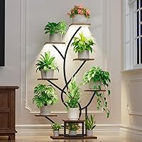 EVAWOO Plant Stand Indoor with Grow Lights - 8 Tiered Corner Plant Shelf Indoor, 50" Tall Lighted Plant Stand for Indoor Mult