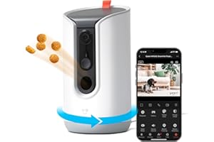 Geeni Pet Treat Dispenser with Camera - 2K HD WiFi Enabled, Dog and Cat Automatic Smart Feeder, Two-Way Audio, Night Vision, Auto-Follow, Remote Access with App, Alexa and Google Compatible, White