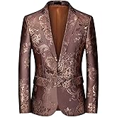 MOGU Mens Slim Fit Blazer Elegant Jacquard Tuxedo Jacket for Daily Prom Party