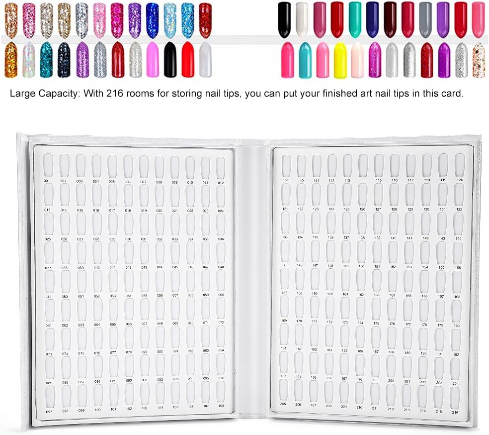 216 Colors Nail Color Display, 2 Types Nail Polish Display Chart Book, Nail Polish Color Card Board Nail Art Salon Set (White) - Image 4