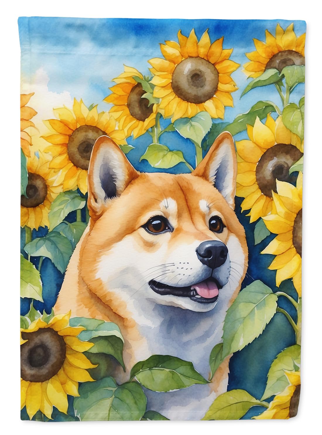 Caroline’s Treasures DAC6161CHF Shiba Inu in Sunflowers House Flag Large Porch Sleeve Pole Decorative Outside Yard Banner Artwork Wall Hanging, Polyester, House Size, Multicolor