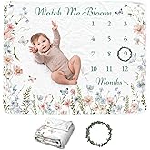 Wildflower Baby Monthly Blanket for Boys, Boho Newborn Age Blanket, Soft Flannel Photography Background Prop, Floral