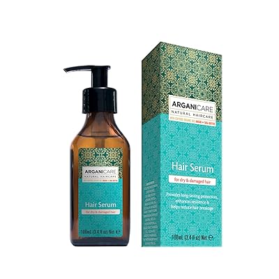 Suero para el cabello con aceite de argán Arganicare para cabello seco y dañado con aceite de argán orgánico certificado y manteca de karité. 3.4 fl. Oz.