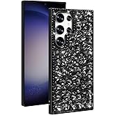 Bonitec Compatible with Samsung Galaxy S25 Ultra Glitter Case 3D Glitter Sparkle Bling Case Crystal Rhinestone Diamond Bumper Clear Gems Cute Protective Girly Case for Galaxy S25 Ultra, Black